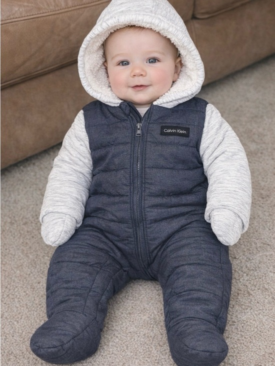 Calvin Klein Other - Calvin Klein Jeans Navy Puffer Snowsuit with Heather Gray Hood & Sleeves